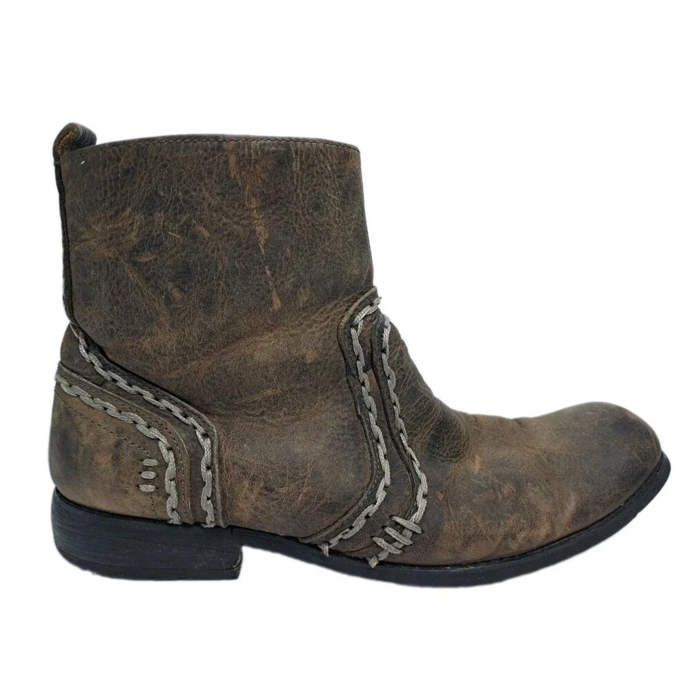 Bed Stu Men's 10 Revolution Distressed Leather Boots Whipstitch Side Zip Zipper